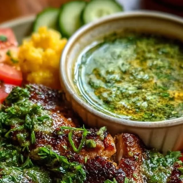 Peruvian Chicken and Rice with Green Sauce