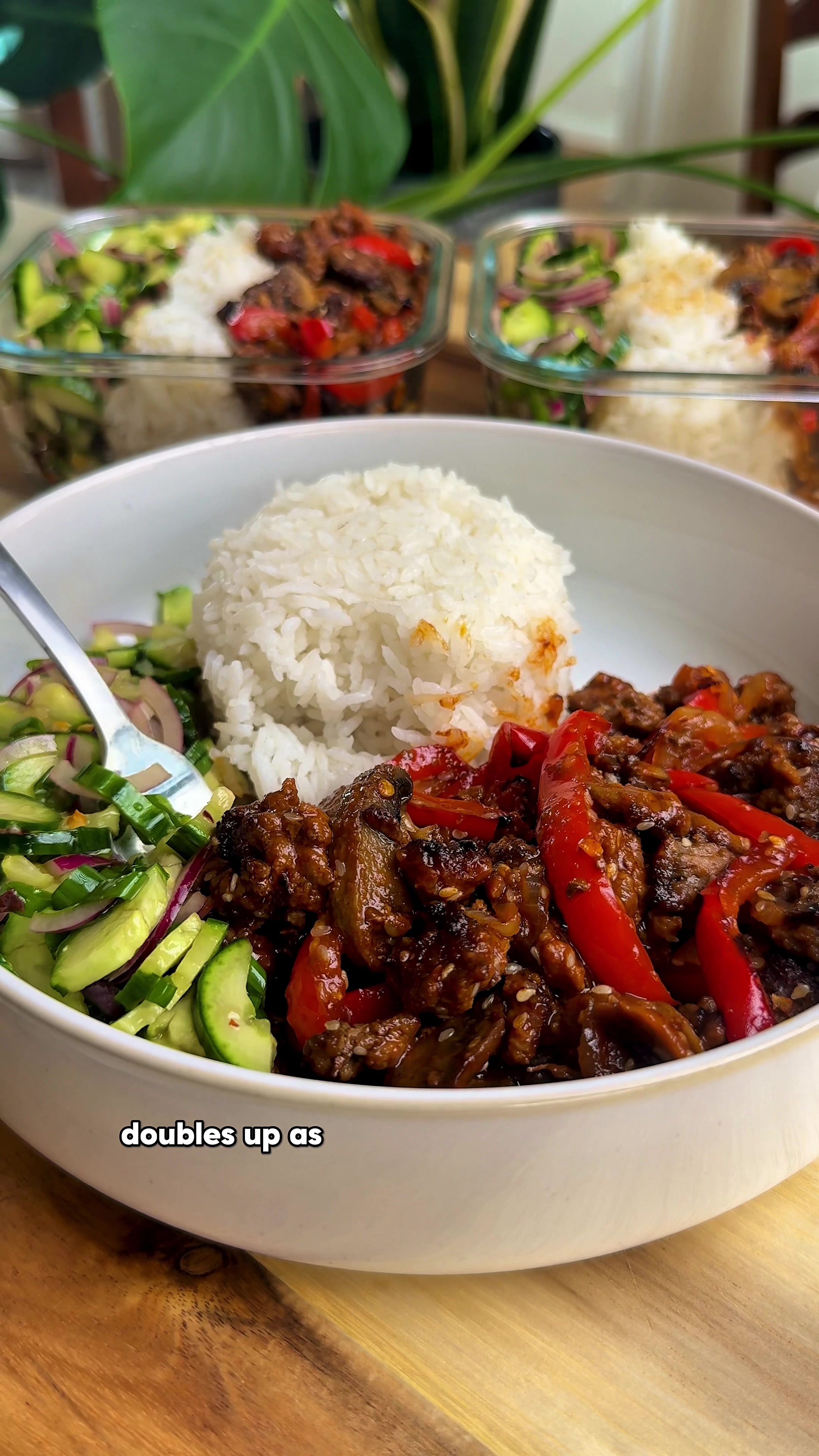 Sticky Korean BBQ Beef with Smashed Cucumber Salad