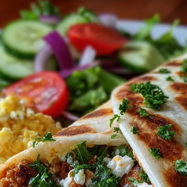 Mediterranean Ground Chicken Wrap with Spicy Lemon Honey Feta Cream