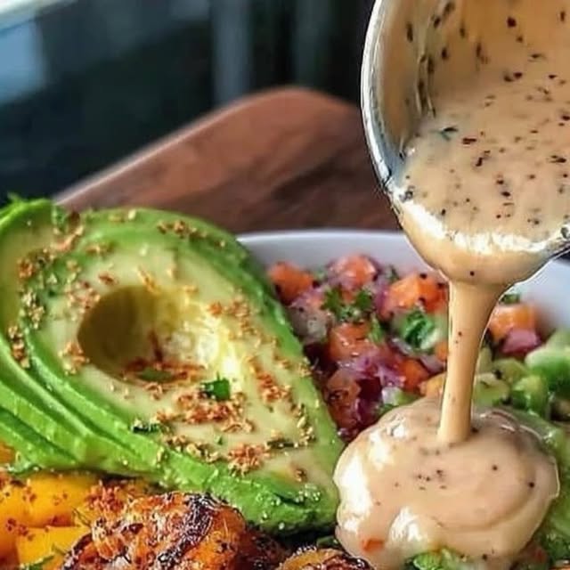Shrimp & Avocado Bowls with Mango Salsa & Lime-Chili Sauce