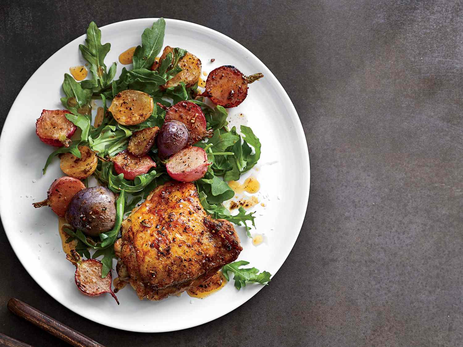 Crispy Chicken Thighs with Spice-Roasted Radishes