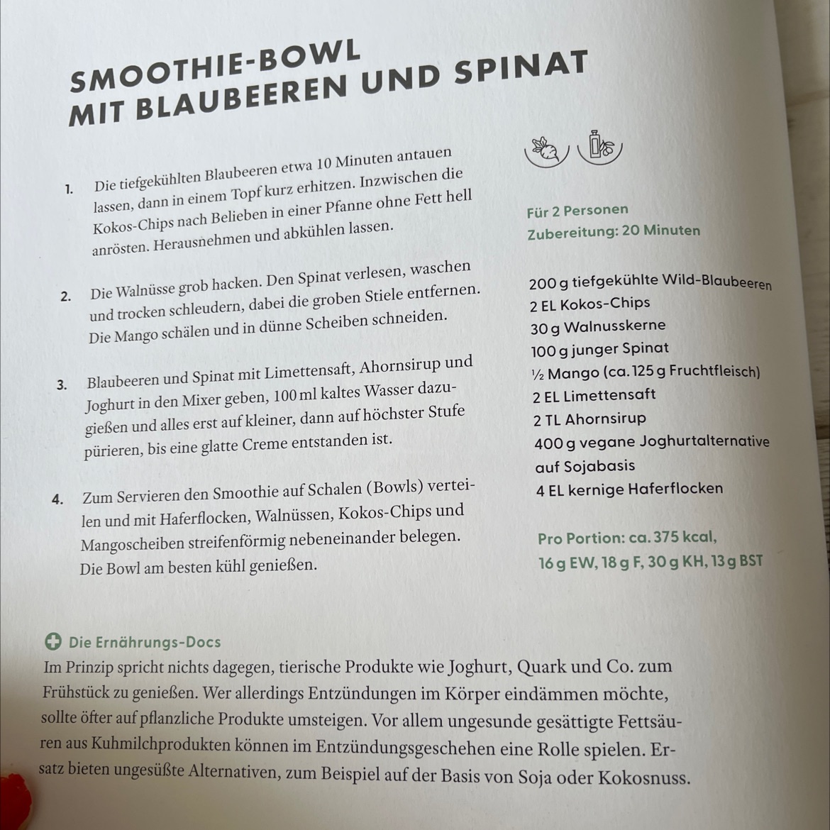 Smoothie Bowl with Blueberries and Spinach