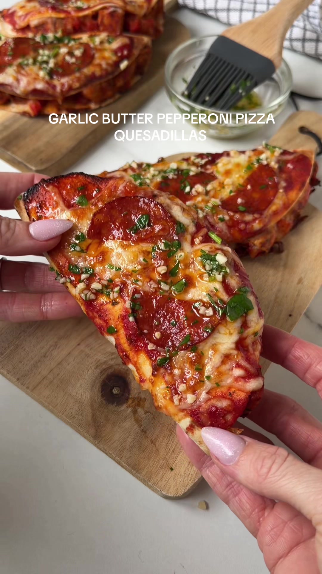 Garlic Butter Pepperoni Pizza Topped Chicken Quesadillas
