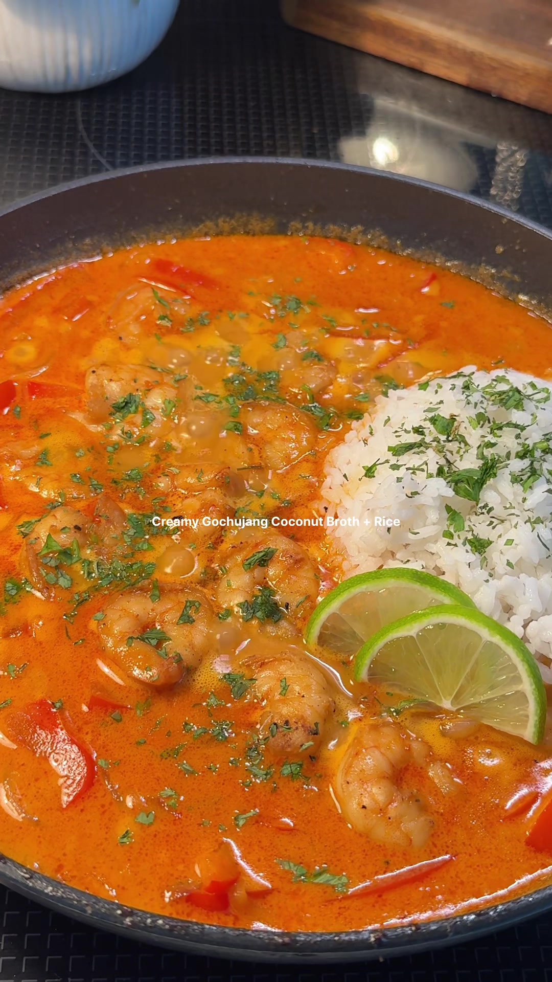 Creamy Gochujang Shrimp Brothy Rice