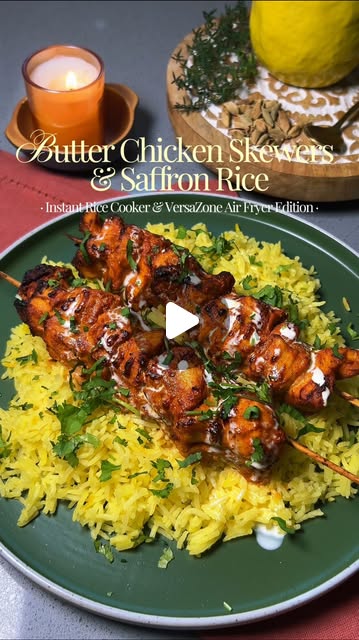 Butter Chicken Skewers with Saffron Rice