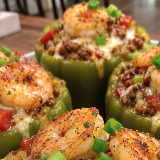 Cajun Shrimp Seafood Surf & Turf Stuffed Peppers